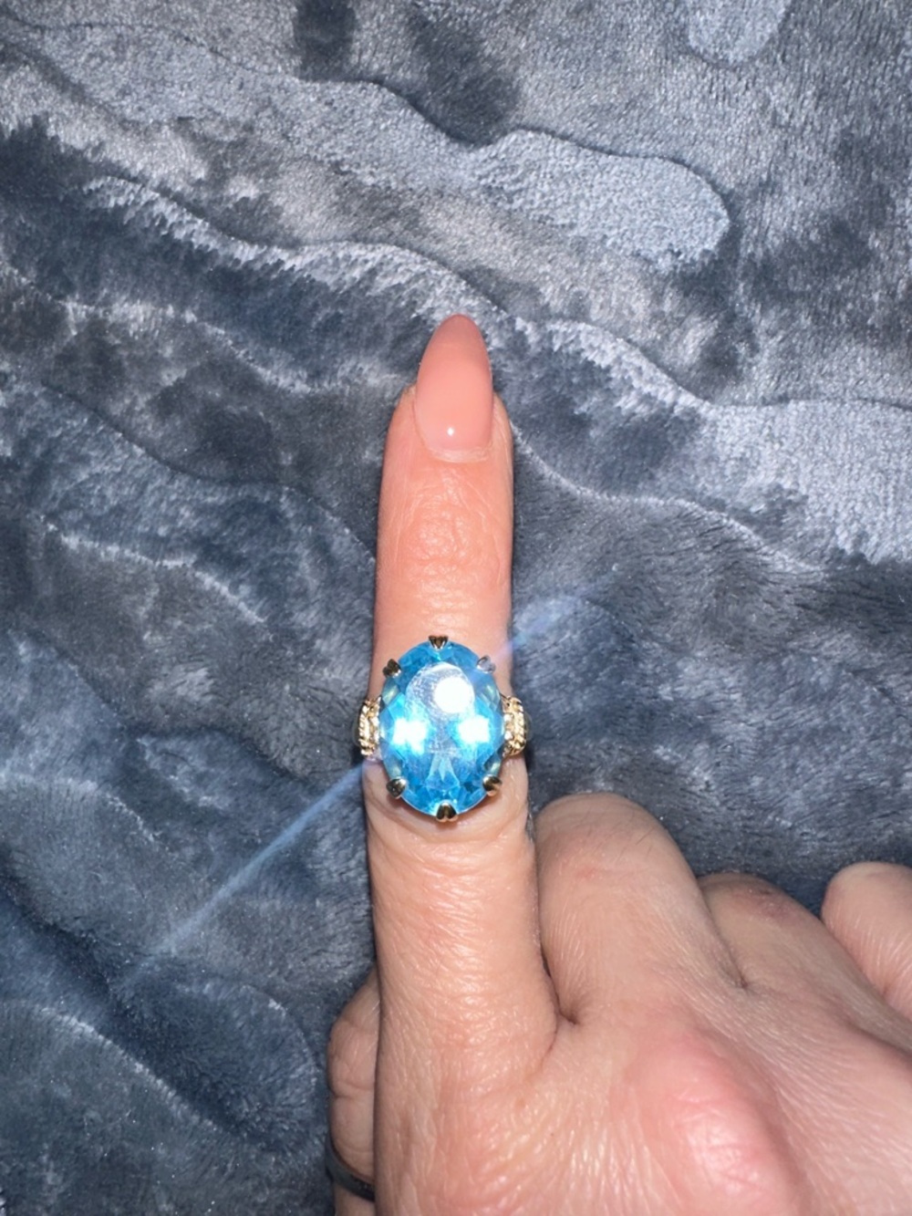 Gold Ring with Large Blue Oval Gemstone - Women Jewelry